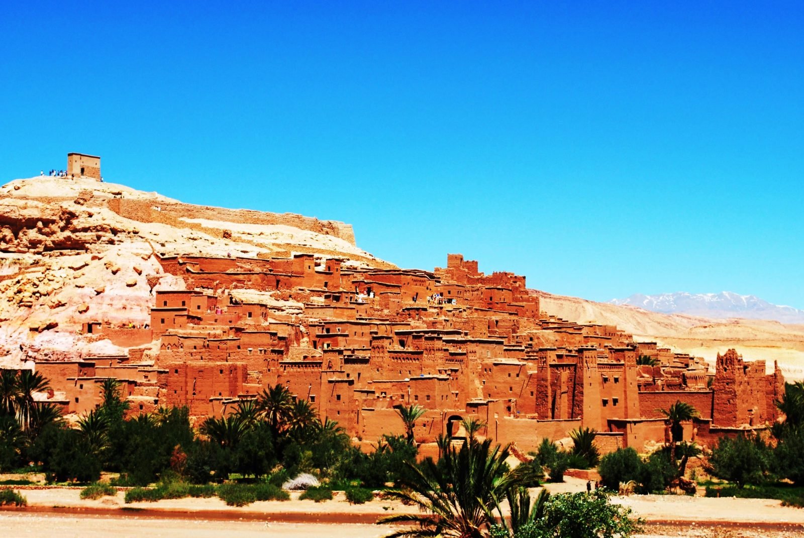 The kasbah of Ait Ben Haddou seen across the Ounila River at golden hour